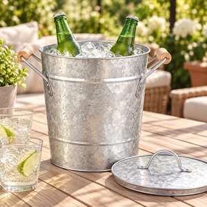 Galvanized Metal Ice Bucket Round Shape Custom Capacity Wine Cooler Bar Wedding Party Ice <b>Holder</b> <b>Drink</b> Chiller Gift Decor <b>Drinks</b> - Product Image 1