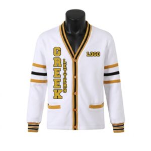 Customized Alpha phi Neutral Fleece <b>Cardigan</b> Cream Brown Gold Greek Apparel Fraternity <b>Button</b> Up Sweater Premium Fit - Product Image 1
