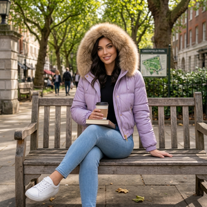 Chaquetas acolchadas, chaqueta acolchada de cuero con capucha de piel, estilo urbano, a prueba de viento, con estampado a cuadros, chaqueta fina de invierno para mujer - Product Image 5