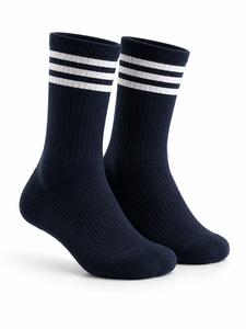 White Crew Woven Eco-Friendly Breathable Anti-Slip Sports <b>Socks</b> Custom Logo Black Stripe Running Basketball Soccer Football - Product Image 1
