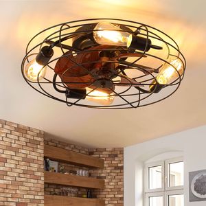 Ventilatore da soffitto moderno a LED in stile rustico con telecomando, 4 lampadine E26, profilo basso, con 4 attacchi E26 integrati - Product Image 1