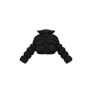 Women's Black Quilted Puffer Jacket Full Sleeve Stand Collar Zipper Closure <b>Thick</b> <b>Winter</b> <b>Coat</b> Solid Color Short Length - Product Image 2