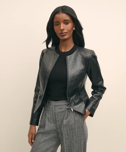 Women Vintage Genuine <b>Leather</b> Short Embossed for Texture Biker <b>Blazer</b> <b>Jacket</b> Streetwear Custom Wholesale - Product Image 1