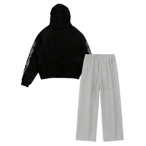 Conjunto Deportivo con Estampado Gótico, Sudadera con Capucha Unisex, Pantalones Grises, Manga Larga, Corte Holgado, Cordón Ajustable, Ropa de Otoño para Adultos - Product Image 2