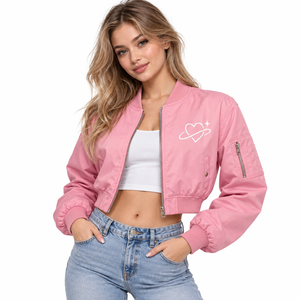 Chaqueta de vuelo MA1 corta para mujer con logotipo personalizado OEM, cuello mandarín, cortavientos, chaqueta bomber corta de nailon y poliéster para mujer - Product Image 2