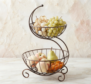 Panier à fruits élégant en fil métallique avec poignée, paniers de rangement empilables pour la cuisine, porte-fruits de forme ronde - Product Image 1