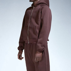 Survêtement à capuche zippé marron pour homme, couleur unie, décontracté, avec poches latérales, en coton respirant - Product Image 4