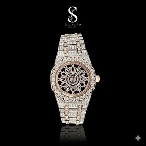 Luxury Iced Out Moissanite Diamond <b>Watch</b> Bust Down <b>Watch</b> Two Tone Hip Hop <b>Watch</b> <b>Solid</b> Real <b>Gold</b> for Unisex - Product Image 1