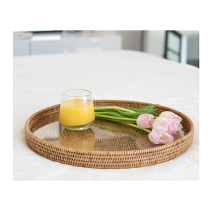 Bandeja de Servir Cuadrada de Ratán de Lujo, con Asa de Madera Natural, Hecha a Mano, Organizador de Aperitivos y Té, Calidad Premium para Mesa de Comedor - Product Image 2