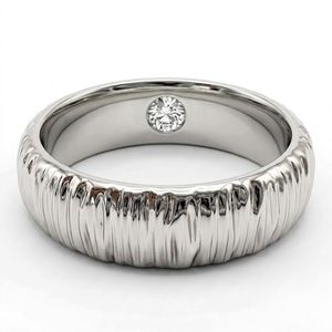 Anillo de Oro Blanco de 9K con Diamante Cultivado en Laboratorio de 0.05CT, Anillo de Boda con Piedra Secreta en el Interior Texturizado - Product Image 1