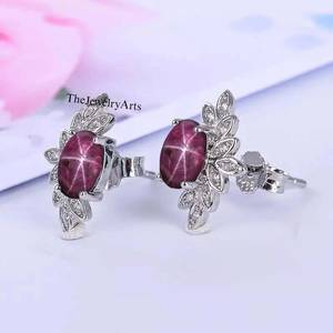 Pendientes de tuerca de rubí estrella natural, Pendientes delicados de rubí estrella, Pendientes de plata 925, Pendientes de tuerca de rubí estrella ovalados, Pendientes de tuerca de piedra de nacimiento para regalo - Product Image 4