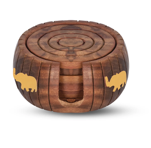 Sous-verres en bois personnalisés en gros, 2 couleurs de bois naturel différentes, avec support pour sous-verres, options de logo gravé personnalisé - Product Image 4