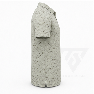 เสื้อโปโลผู้ชาย Trackstar สีเขียวเซจ ลายเรขาคณิต แขนสั้น คอปกติดกระดุม เสื้อกอล์ฟลำลอง สกรีนโลโก้ได้ - Product Image 2