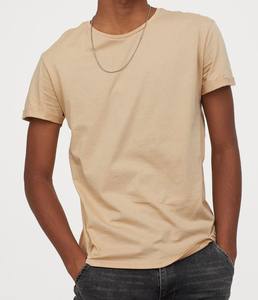 Camiseta de Manga Corta para Hombre, Corte Ajustado, Cuello Redondo, Color Negro Sólido, Informal, 100% Algodón Jersey, Tejido Liso Teñido - Product Image 5