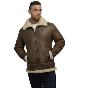 Men's Brown <b>Sheepskin</b> Flying <b>Jacket</b> - Product Image 6