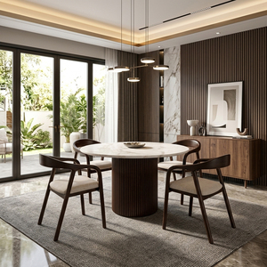 Ensemble de table et de chaises de salle à manger rondes Valo, style Japandi, en teck de qualité supérieure, écologique, durable, qualité d'exportation, élégant - Product Image 6