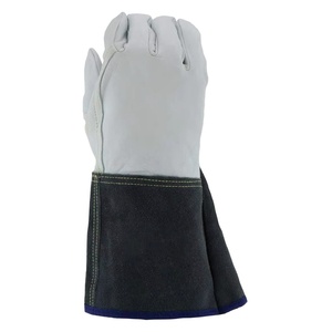 Gants de soudage en cuir avec manchette noire intégrée, doublure en coton pour le pouce, résistants aux éclaboussures de métal fondu pour le soudage à l'arc - Product Image 5