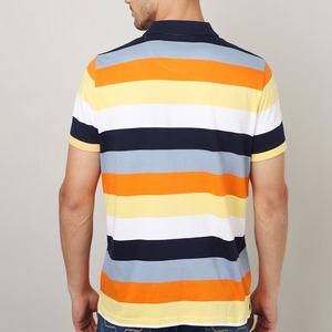 เสื้อถักแขนสั้นคอสูงลายทางสำหรับผู้ชาย ผ้าฝ้าย 100% ระบายอากาศได้ดี ทรงปกติ ดีไซน์ลำลอง ลายหลากสี - Product Image 3