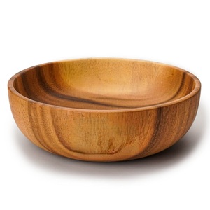 Large Acacia Wood Fruit Bowl 10 Inch Shallow <b>Round</b> Wooden Salad Bowl for <b>Dining</b> <b>Table</b> Centerpiece Wide Wood Serving Bowl - Product Image 1