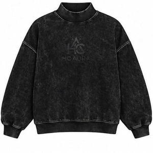 Top Selling Customizable Acid Washed Oversized Fleece/Cotton <b>Sweatshirt</b> <b>Black</b> Color Premium Mock Neck Drop Shoulder Pullover - Product Image 5