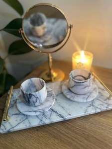 Luxury Handcrafted <b>Marble</b> Coster <b>Set</b> With Modern Turkish <b>Coffee</b> Design For Elegant Drinkware and Luxury <b>Table</b> Decor - Product Image 4