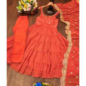 Vestido de diseño Georgette con bordado secuencial talla XL - Product Image 1