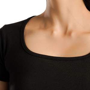 T-shirt personnalisé pour femme, noir, coupe ajustée, manches courtes, col rond, extensible, pour la gym, le fitness, le yoga, respirant, doux, vêtements de sport - Product Image 3