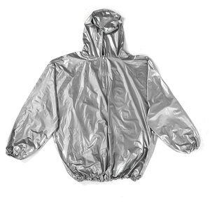 Traje de sauna plateado personalizado con capucha para hombre, traje de sudoración para pérdida de peso, gimnasio, entrenamiento físico, chándal impermeable, conjunto al por mayor - Product Image 4