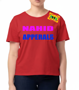 T-shirt décontracté pour femme, coupe ajustée, épaules dénudées, en coton, manches courtes, col rond, avec logo - Product Image 1