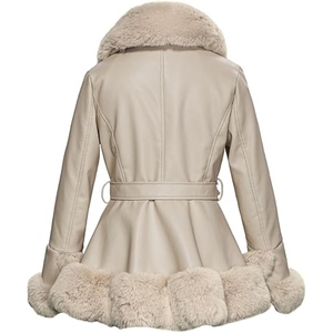 Abrigo Largo de Piel Genuina con Ribete de Pelo para Mujer, Elegante Abrigo de Invierno de Borrego, Proveedor Mayorista de Ropa OEM Personalizada | - Product Image 2