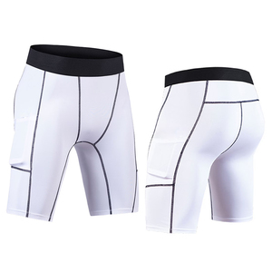 Fitness Gym Training White <b>Compression</b> <b>Shorts</b> With Pockets High Waist Elastic Quick Dry Sporty Fitness Athletic <b>Short</b> - Product Image 5