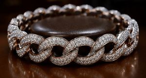 Rose Gold <b>Silver</b> Plated Unisex 925 <b>Silver</b> Hip Hop Iced Out Cuban Link <b>Bracelet</b> Moissanite <b>Bangle</b> Rhinestone Inlaid - Product Image 6