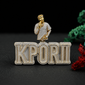 Kporii 925 Silver Gold Plated Rhinestone Pendant <b>Necklace</b> Men's Hiphop Style Letter Jewelry Gift - Product Image 5