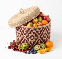 Privé label jute opbergmand met handvatten & handgeweven mand met deksel voor fruitmand voor speelgoed, kleding & dekens