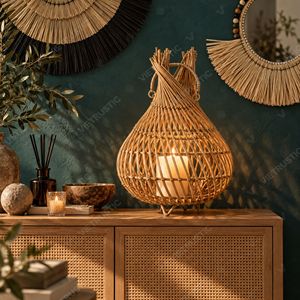 Farol de Ratán Vintage en Forma de Lágrima, Portavelas con Patas de Trípode, Faroles Colgantes de Jardín, Portavelas de Vidrio, Decoración de Interiores - Product Image 5