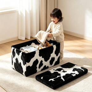 Cubo de Almacenamiento Plegable con Estampado de Vaca, Banco para Zapatos y Caja Organizadora de Juguetes de Gran Capacidad - Product Image 4