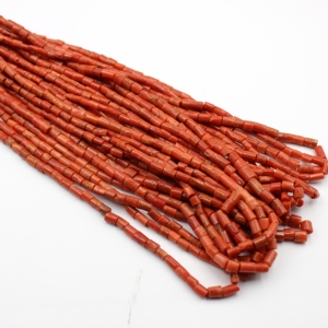 Natural Italian Red Coral Smooth Tube Shape <b>Beads</b>, Handmade loose Gemstone 18"Inch <b>Beads</b>, Factory <b>Direct</b> Small Size <b>Beads</b> - Product Image 3