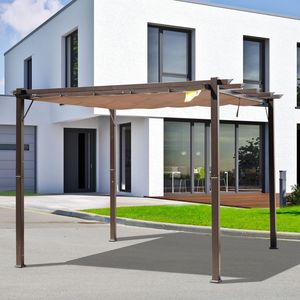 Pergola Retrattile in Alluminio 10x10 ft per Patio, Tettoia Ombreggiante da Giardino in Colore Marrone - Product Image 2