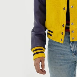 Veste universitaire personnalisée pour femmes, mélange de laine, manches en cuir, style Letterman, service d'échantillons OEM ODM - Product Image 1