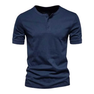 Men's Knitted Short Sleeve T-Shirt Solid Color O-Neck Regular Fit Casual Style Blue - Product Image 1
