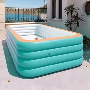 Extra Large 4 strati piscina gonfiabile da 125.2 pollici durevole PVC blu piscina arancione bordo per giardino esterno feste Patio - Product Image 3