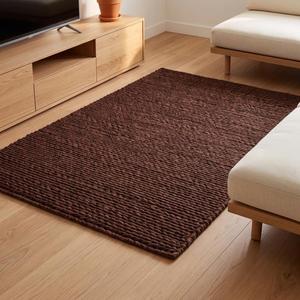 Textured Dark Brown Solid Color Wool Area <b>Rug</b>, Handcrafted Loop Pile, <b>Rustic</b> Modern Decorative Design for Living Room Bedroom - Product Image 4