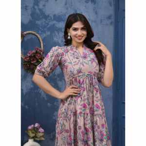 Vestido Maxi de Mujer con Estampado Floral, Cuello en V, Manga 3/4 sin Tirantes, Corte en A, Largo hasta el Suelo, Casual, Lavable - Product Image 4