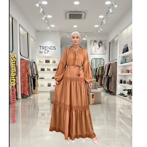 Vestido de Noche/Formal Maxi de Lino Mezclado con Cuello en V y Manga Larga, Estampado Geométrico, Estilo A-Line, con Encaje, Tendencias 2026, para Boda/Eid - Product Image 3