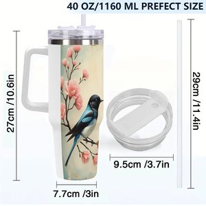 Bouteille isotherme personnalisée 40 oz en acier inoxydable avec motif oiseau et fleur pour usage extérieur - Product Image 4