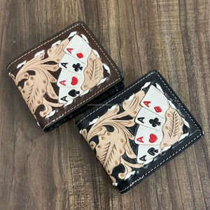 Nuevos fabricantes de diseño de tarjetas, venta al por mayor, billetera de cuero mecanizado a mano para hombres, billeteras plegables de cuero de vaca genuino - Product Image 5