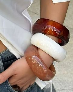 <b>Amber</b> White Nude Brown Resin Bangle Bracelet Stack Women Swirl Smooth Wide Chunky Wrist Cuff Fashion Jewelry Arm <b>Ring</b> Keywords: - Product Image 1
