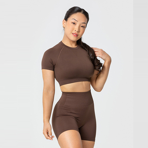 Haut court de sport 100 % coton pour femme, coupe ajustée, séchage rapide, compressé, vente chaude, prix d'usine en gros - Product Image 2