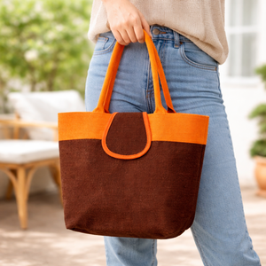 Sac fourre-tout réutilisable en jute bicolore, taille moyenne, avec poignées en corde, imprimé personnalisé motif forêt tropicale, pour la plage et le shopping, style Bengale occidental – Vente chaude - Product Image 2
