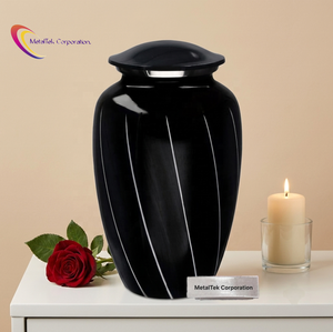 Customized Classic Black White Metal Cremation Urns For Ashes Adult Style <b>Memorial</b> <b>Keepsake</b> Funeral Decorative Standard Size Urn - Product Image 1